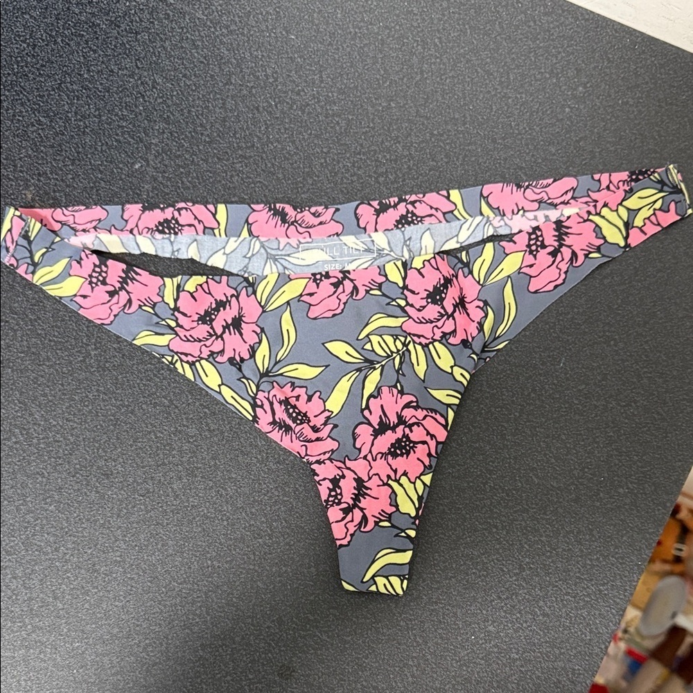 Full Tilt Floral Women's Panties - Pink and Yellow on Gray